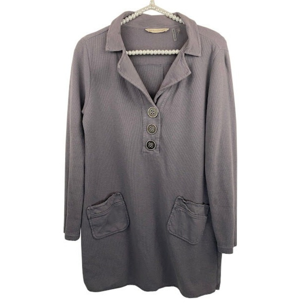 Soft Surroundings Sweater Tunic Women Sz M LongSleeve Gray Waffle Thermal Pocket